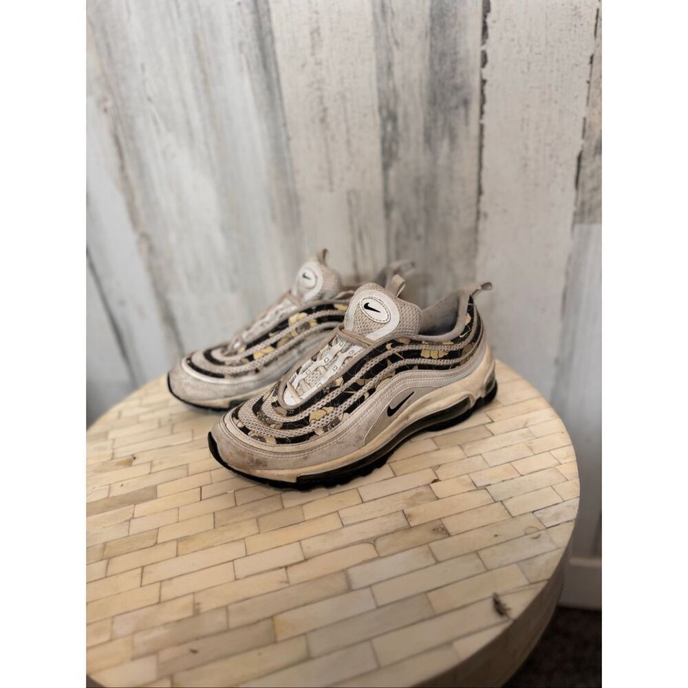 Nike Air Max 97 Floral Print Beige Black Sneakers Womens Size 6.5 BV0129-100 Run